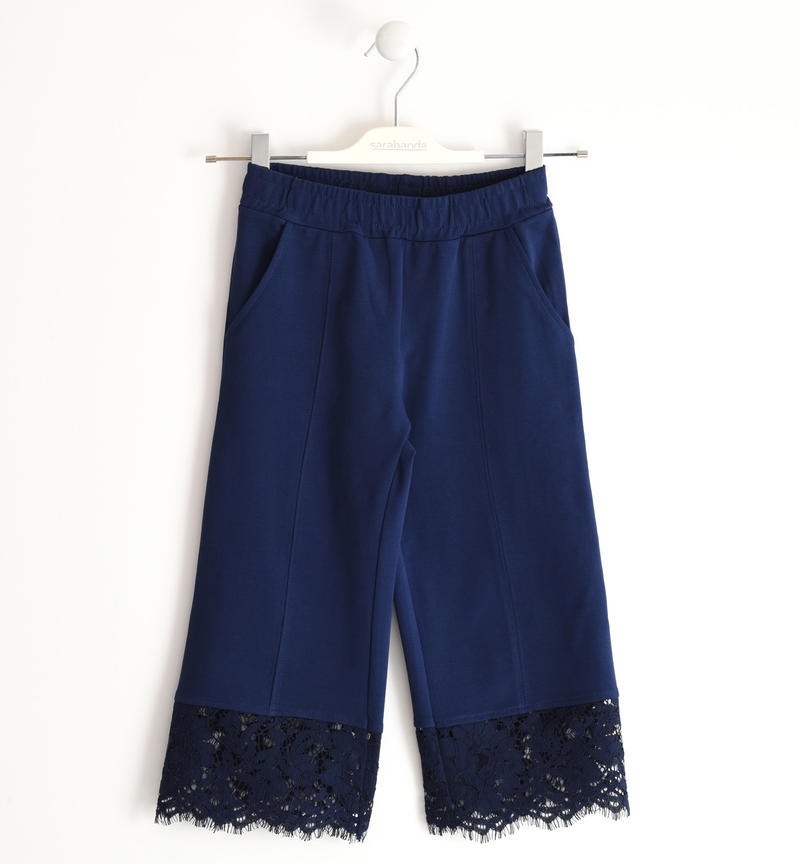 Grazioso pantalone in felpa stretch con trina per bambina da 6 a 16 anni Sarabanda NAVY-3854