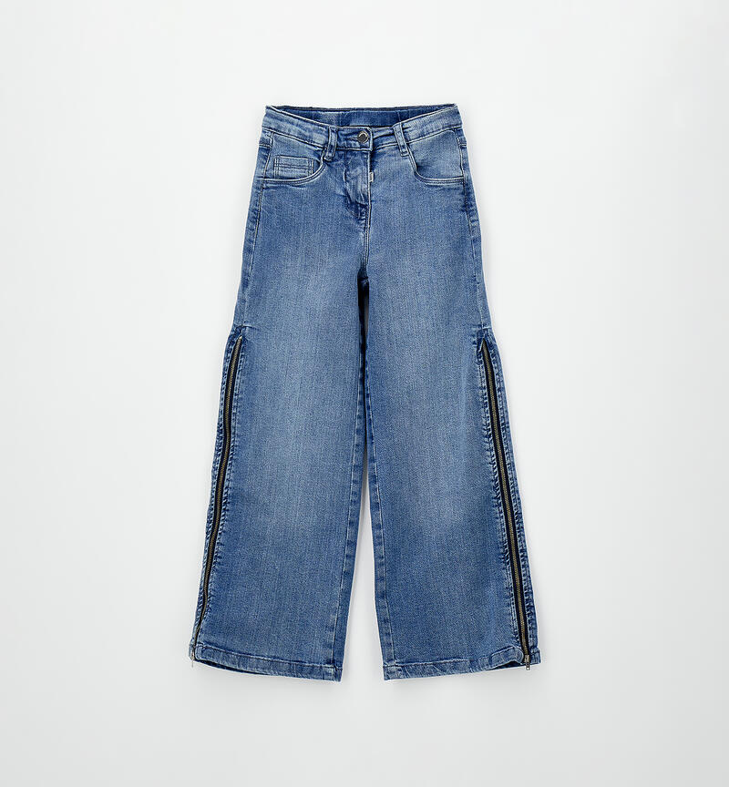 Girls' zip-up jeans MEDIUM STONE WASHED -7000