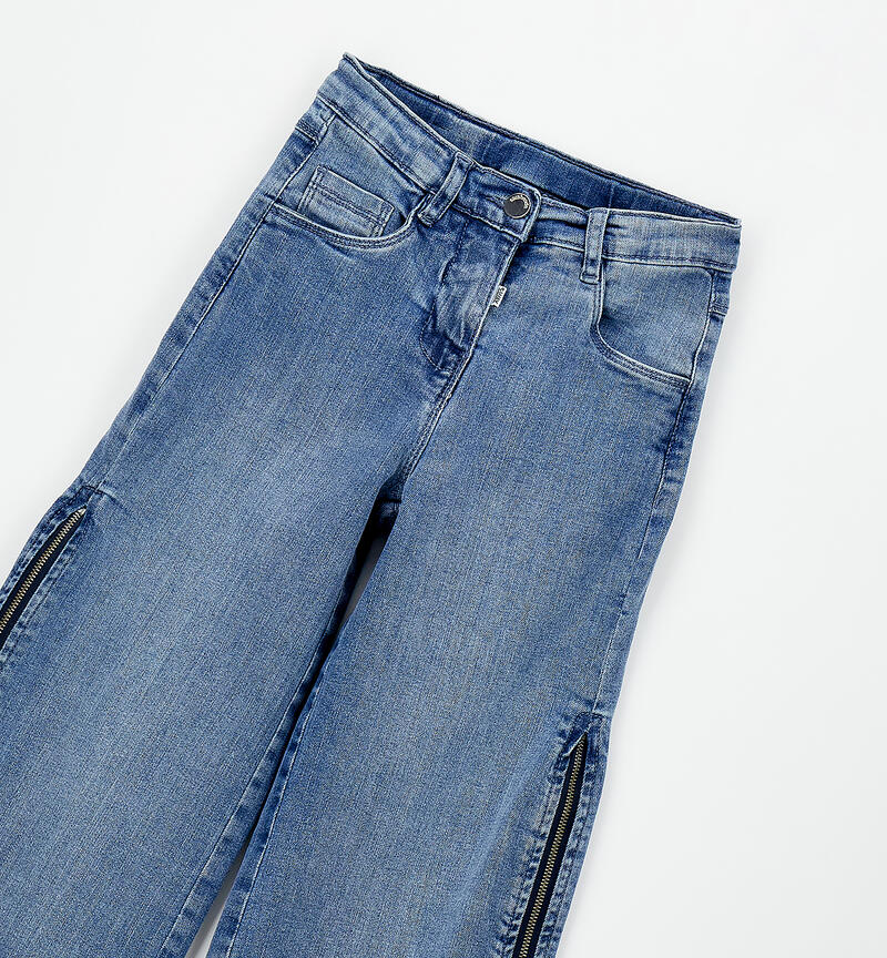 Girls' zip-up jeans MEDIUM STONE WASHED -7000