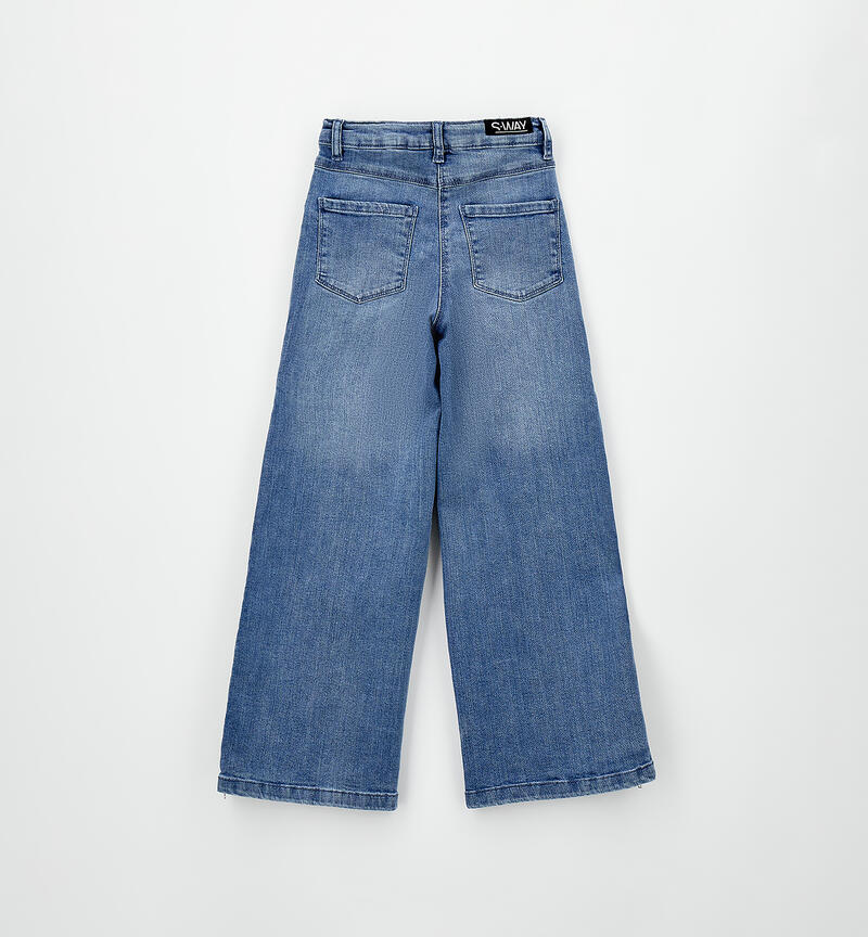 Girls' zip-up jeans MEDIUM STONE WASHED -7000