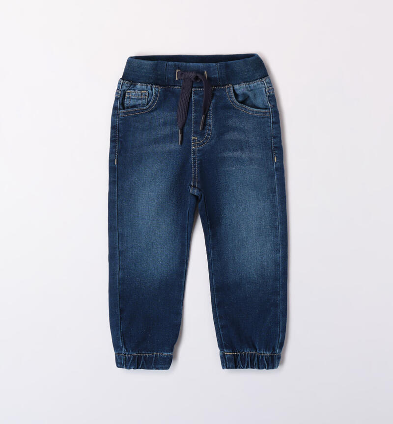 Sarabanda jeans with an elasticated waistband for boys from 9 months to 8 years STONE WASHED-7450