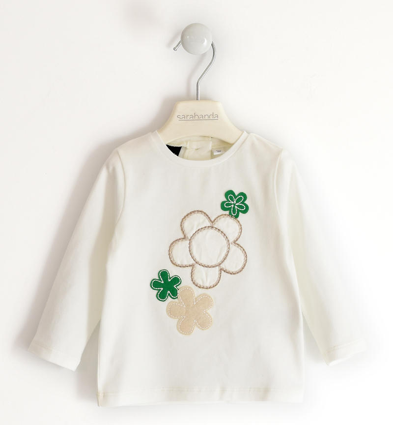 Sarabanda girl's round neck sweater with flowers from 9 months to 8 years PANNA-0112