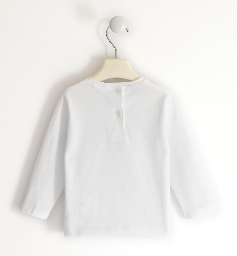 Sarabanda floral T-shirt with rhinestones for girls from 9 months to 8 years BIANCO-0113