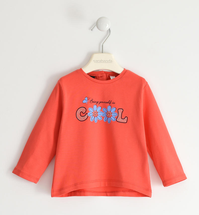 Sarabanda floral T-shirt with rhinestones for girls from 9 months to 8 years ROSSO-2152