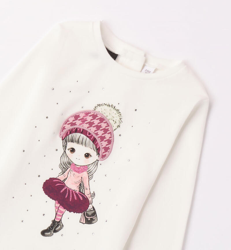 Sarabanda t-shirt printed with a girl in a hat for girls from 9 months to 8 years PANNA-0112