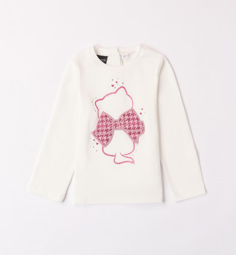 Sarabanda kitten t-shirt with a bow for girls from 9 months to 8 years PANNA-0112