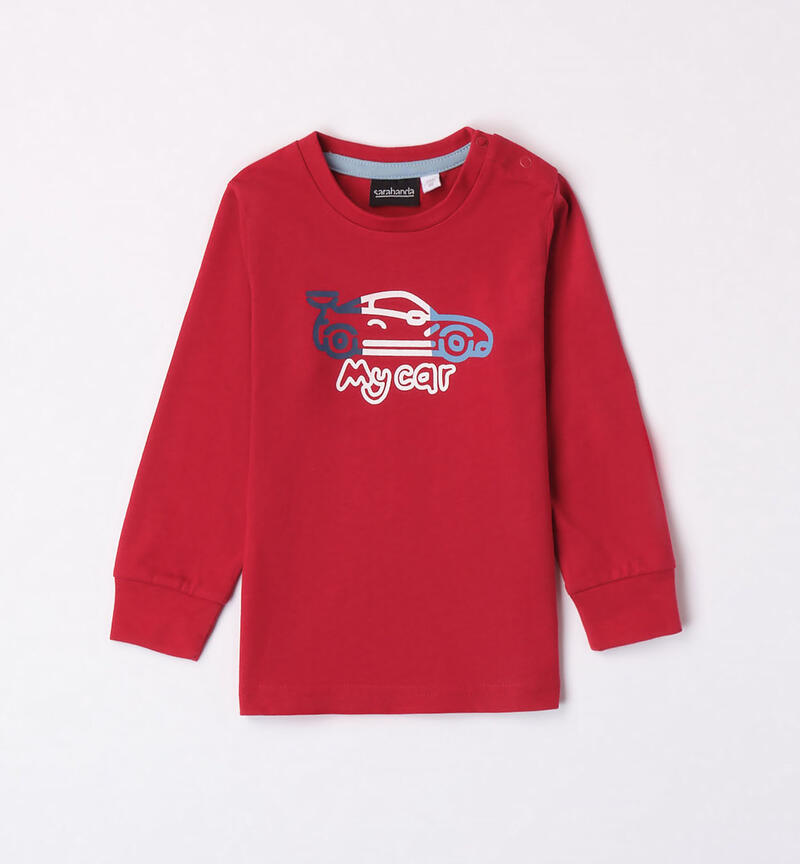 Sarabanda car print 100% cotton t-shirt for boys from 9 months to 8 years ROSSO-2259