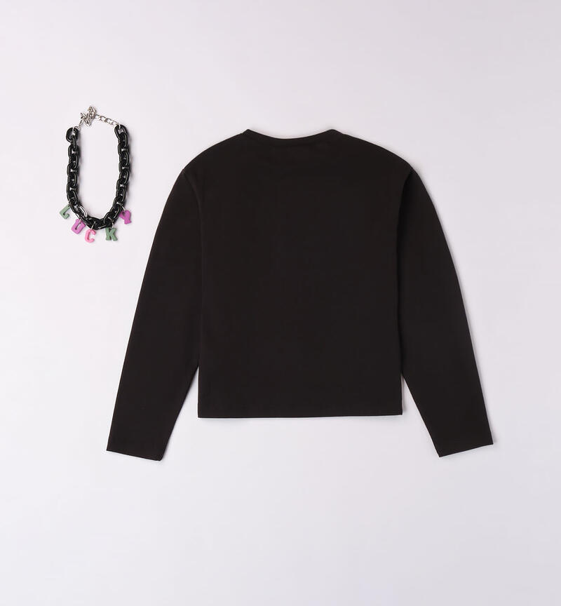 Sarabanda T-shirt with necklace for girls from 8 to 16 years NERO-0658