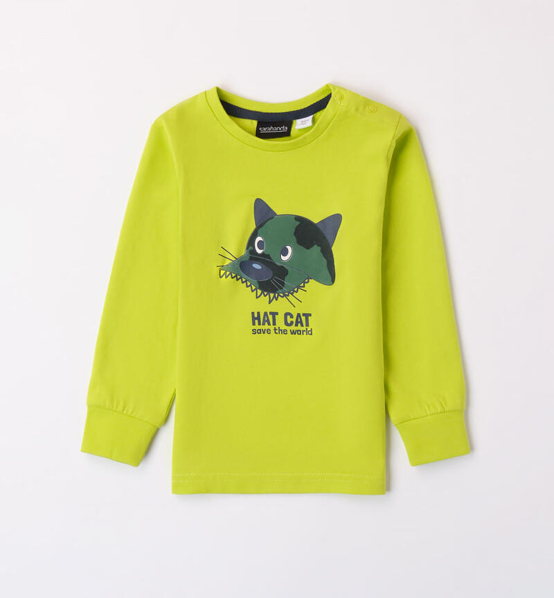 Sarabanda cat t-shirt for boys from 9 months to 8 years VERDE-5237