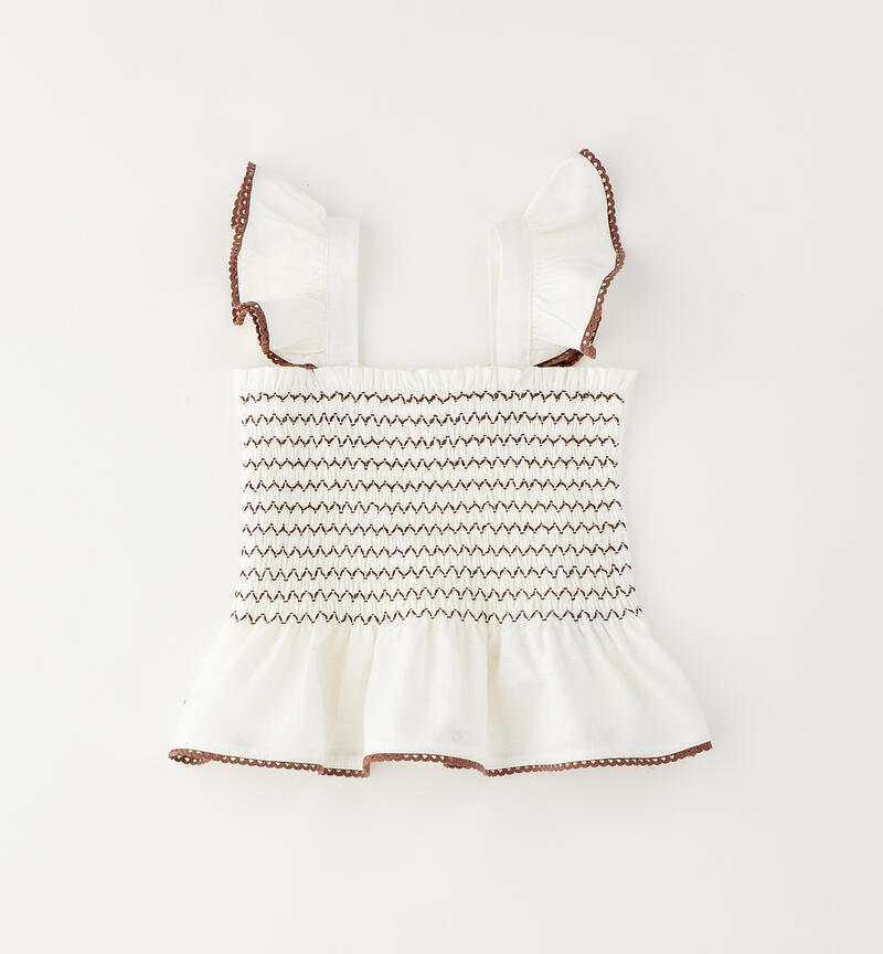 Maglietta con volant bambina PANNA-MARRONE-8191