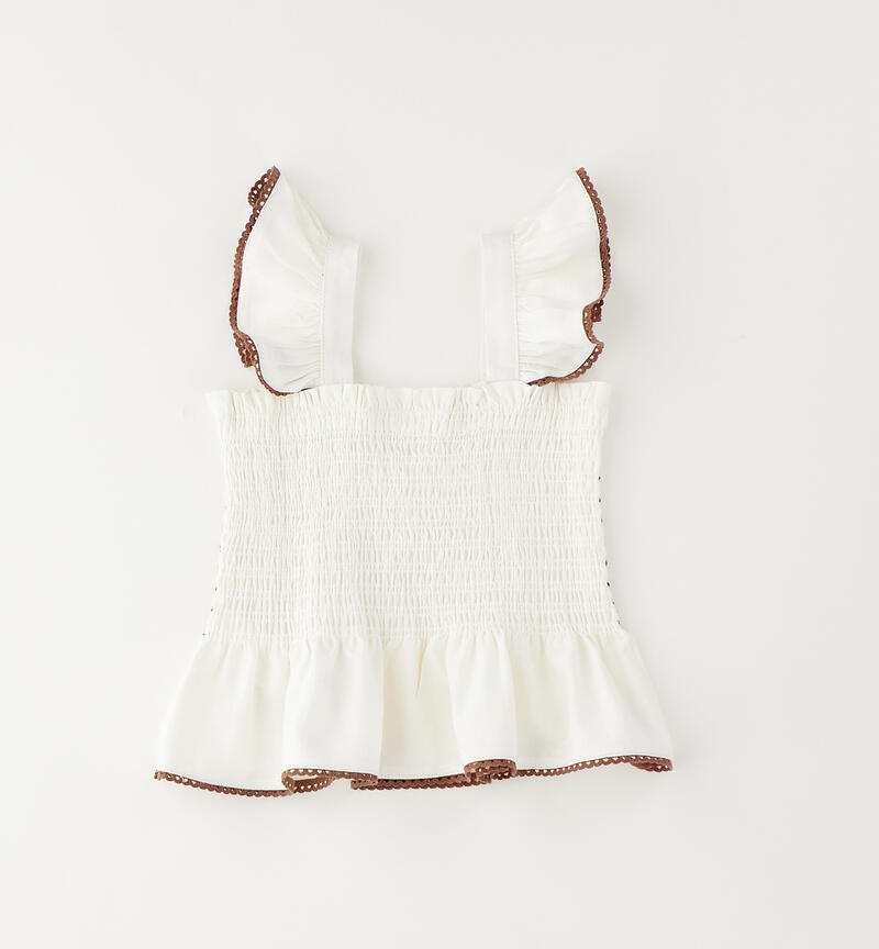 Maglietta con volant bambina PANNA-MARRONE-8191