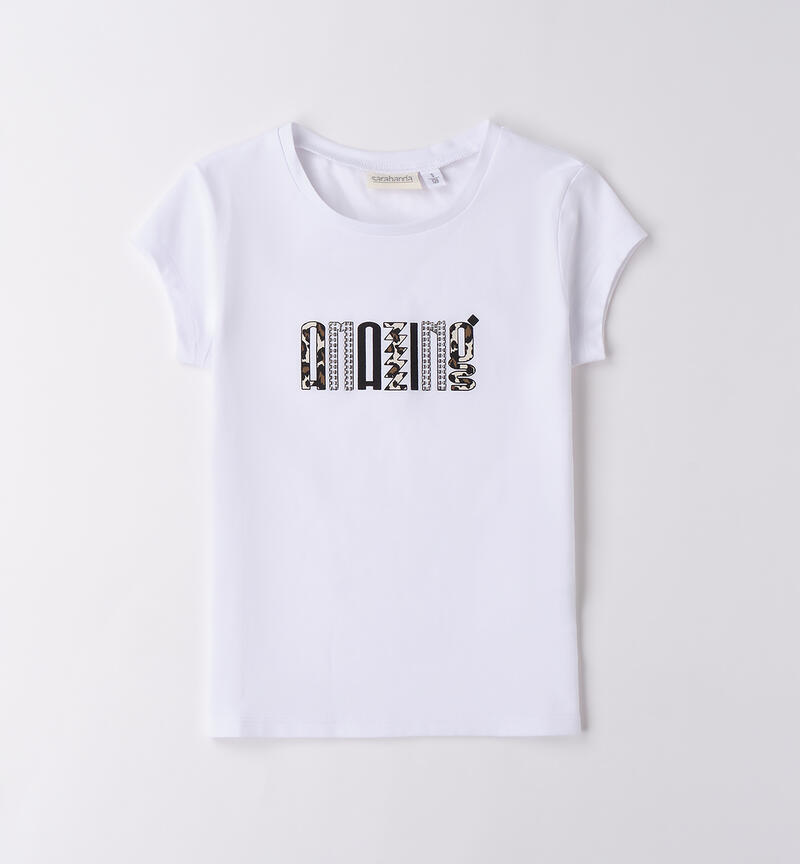 Maglietta da ragazza manica corta BIANCO-0113