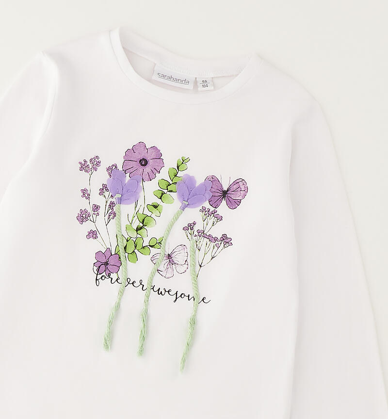 Girls' crew neck T-shirt BIANCO-0113