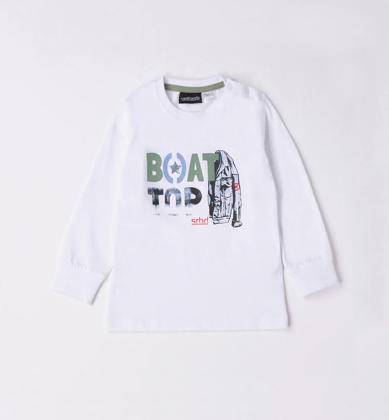 Sarabanda 100% cotton crew neck t-shirt for boys from 9 months to 8 years BIANCO-0113
