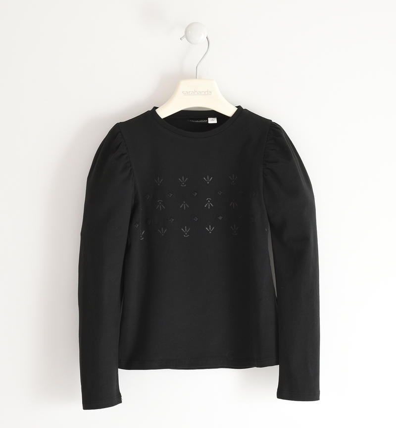 Sarabanda girl's t-shirt with embroidery from 8 to 16 years NERO-0658