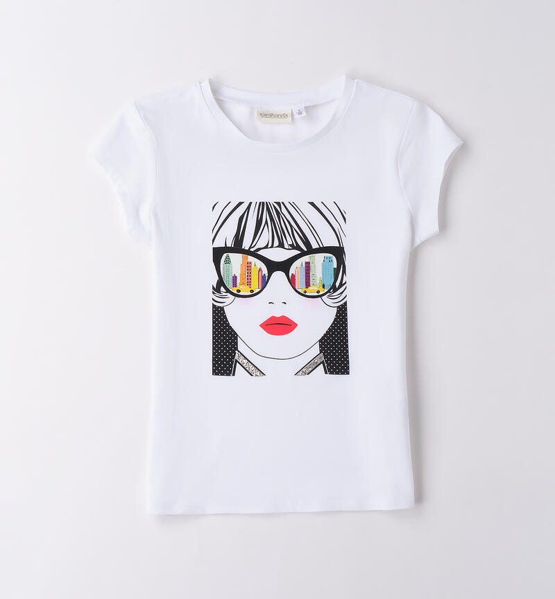 Maglietta ragazza manica corta BIANCO-0113