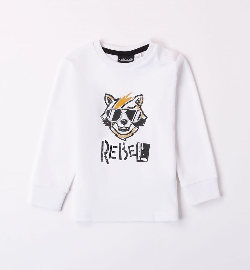 Sarabanda wolf print t-shirt for boys from 9 months to 8 years BIANCO-0113