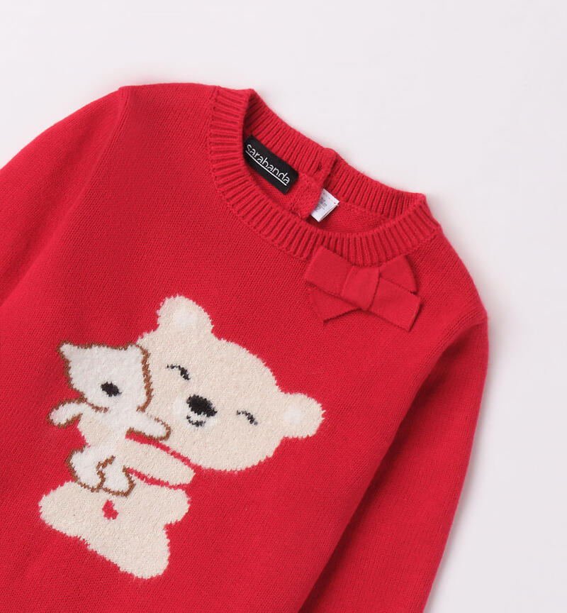 Sarabanda teddy bear jumper for girls from 9 months to 8 years ROSSO-2253