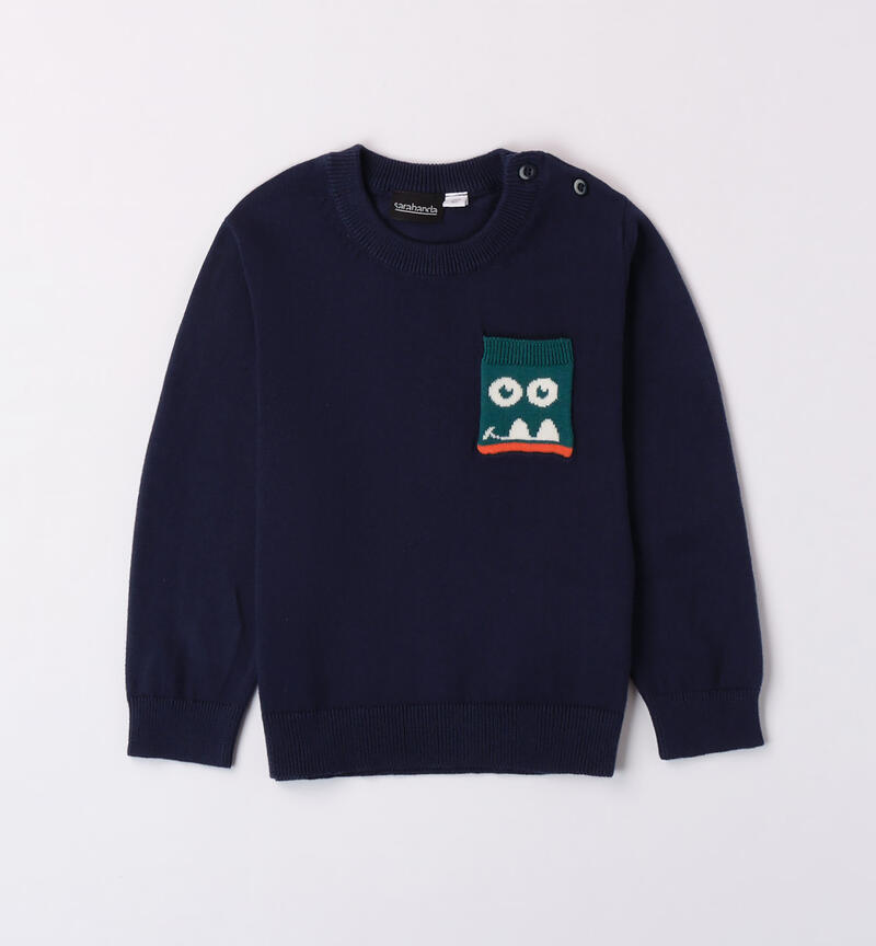 Sarabanda jumper with a pocket for boys from 9 months to 8 years NAVY-3547