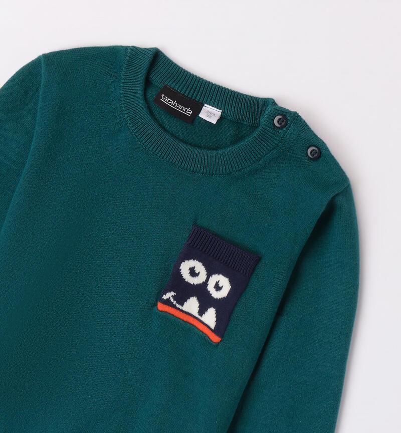 Sarabanda jumper with a pocket for boys from 9 months to 8 years VERDE-4517