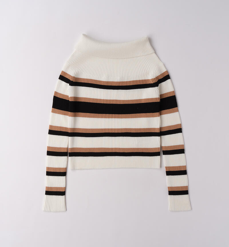 Maglione a righe ragazza PANNA-0112