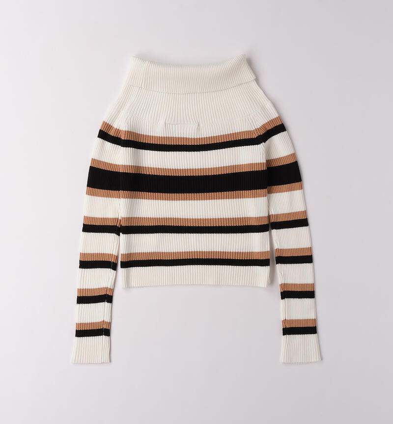 Maglione a righe ragazza PANNA-0112