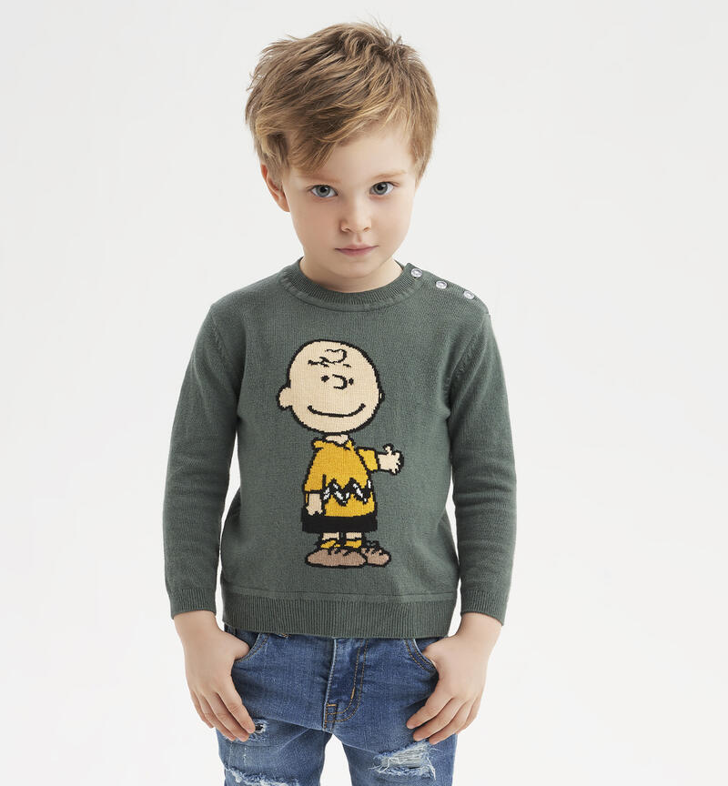 Maglione Charlie Brown per bambino da 9 mesi a 8 anni Sarabanda VERDE SCURO-4254