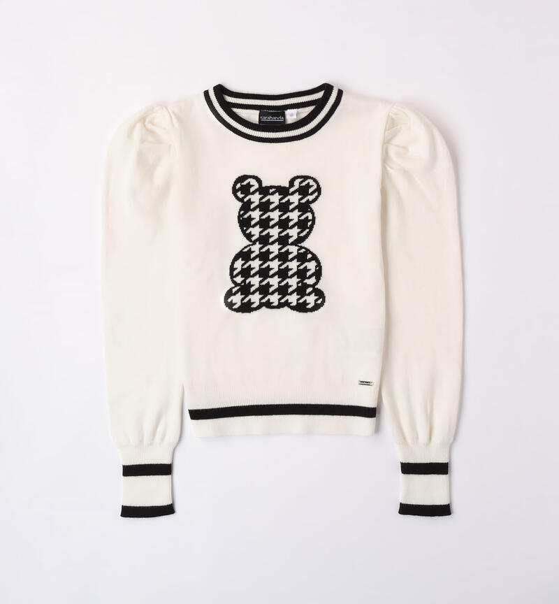 Maglione ragazza con orsetto da 8 a 16 anni Sarabanda PANNA-0112