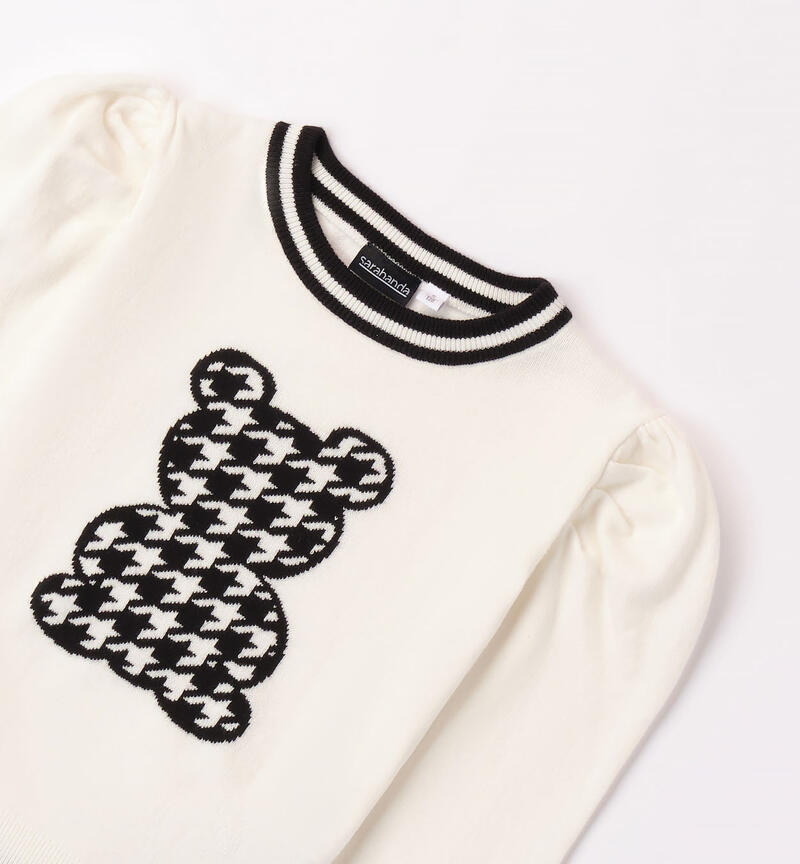 Maglione ragazza con orsetto da 8 a 16 anni Sarabanda PANNA-0112
