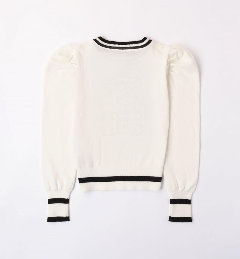 Maglione ragazza con orsetto da 8 a 16 anni Sarabanda PANNA-0112