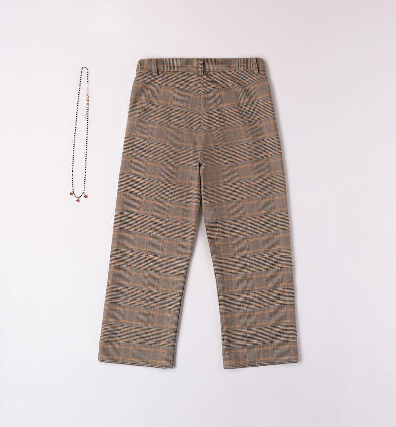 Sarabanda checked design trousers for girls from 8 to 16 years ARANCIO-1821