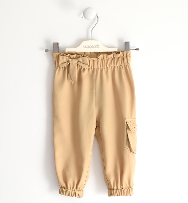 Sarabanda girl trousers in 100% lyocell with side pocket from 6 months to 8 years BEIGE-0734