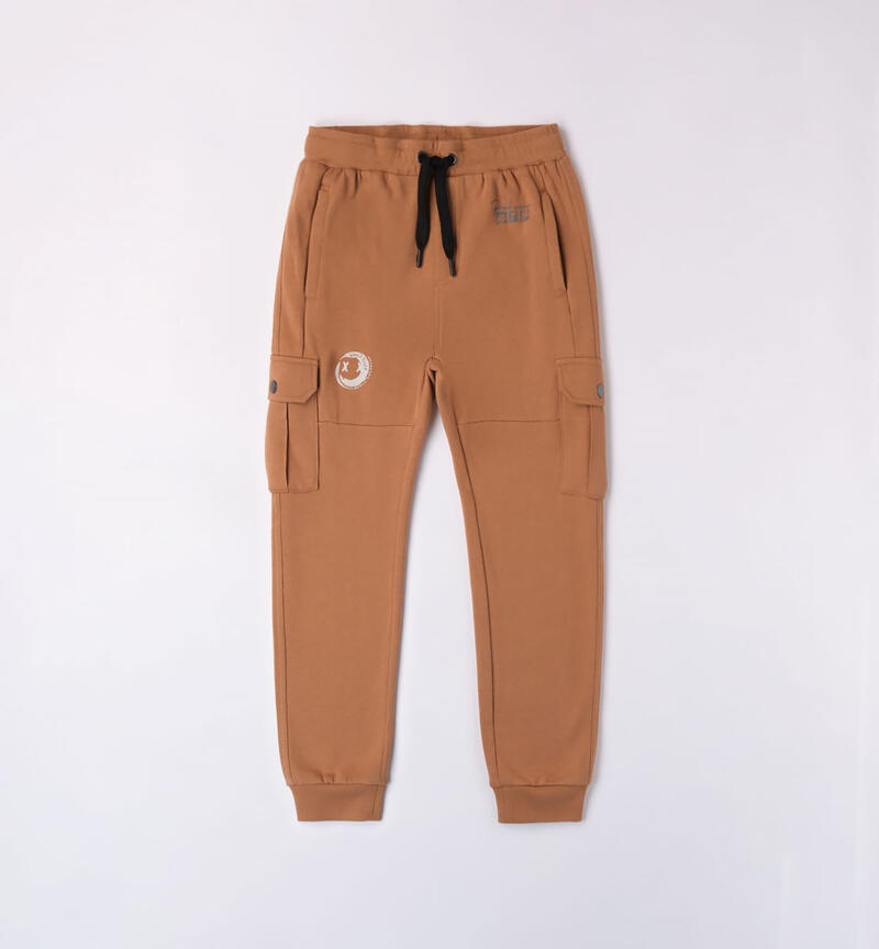 Sarabanda fleece cargo trousers for boys from 8 to 16 years BEIGE-0729