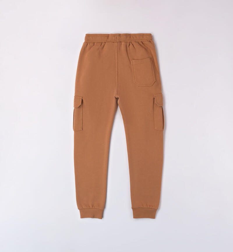 Sarabanda fleece cargo trousers for boys from 8 to 16 years BEIGE-0729