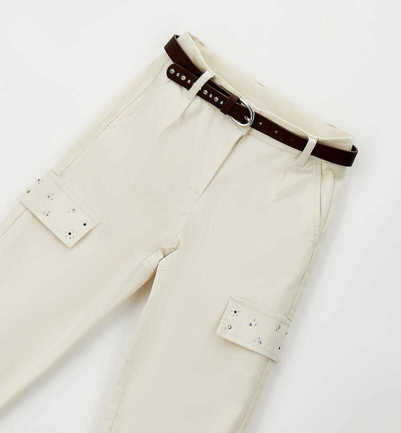 Pantalone con cintura ragazza CREMA-0921