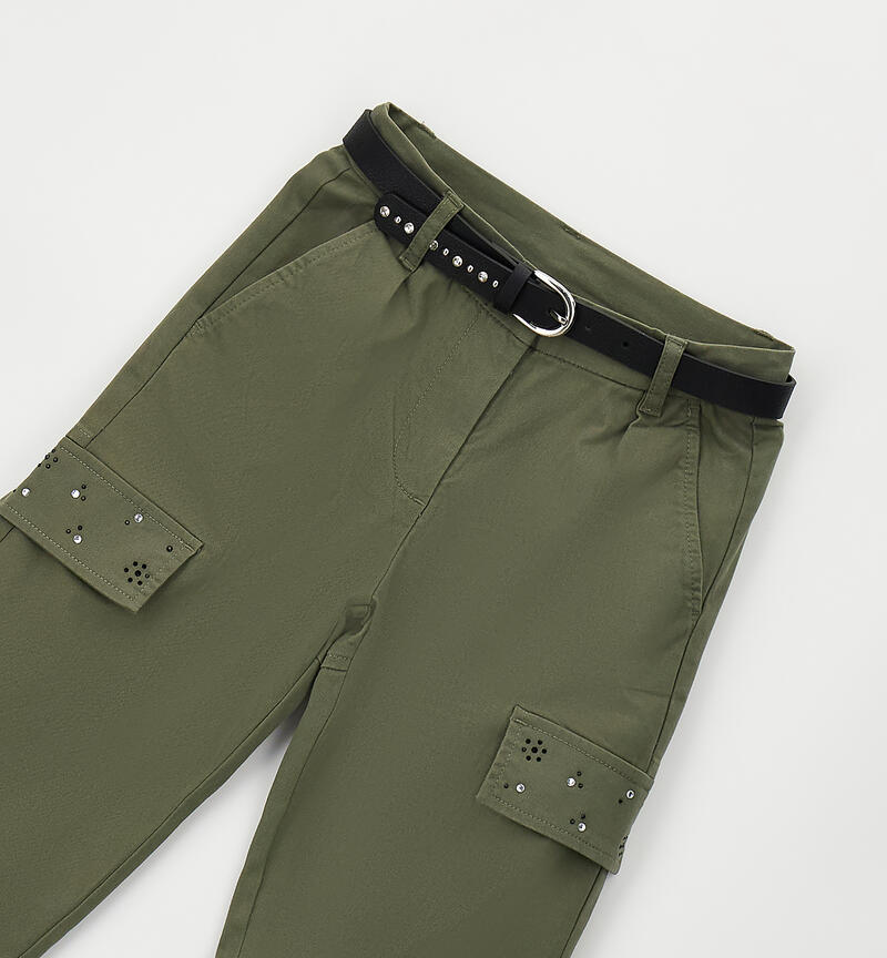 Pantalone con cintura ragazza VERDE MILITARE-5554