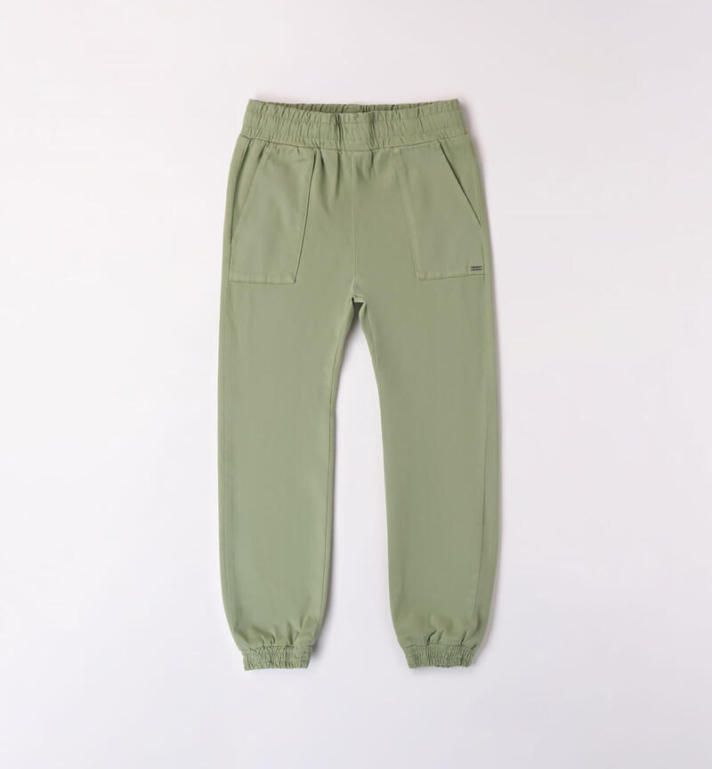 Sarabanda trousers with pockets for girls from 8 to 16 years VERDE SALVIA-4714