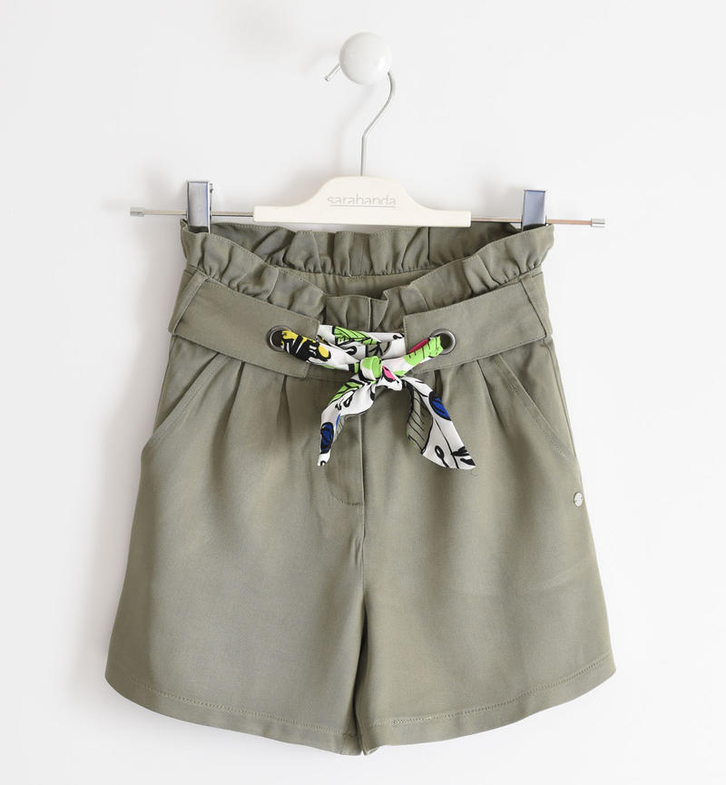 Short trousers with floral belt for girl from 6 to 16 years Sarabanda VERDE MILITARE-4751