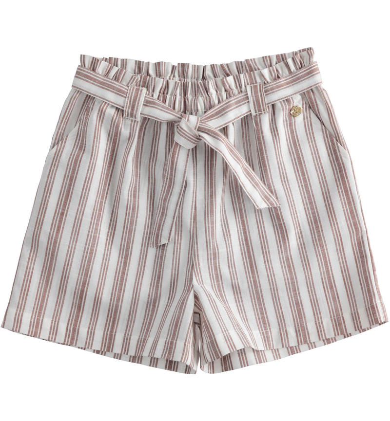 Sarabanda striped pattern short trousers with band for girls from 8 to 16 years PECAN-1122
