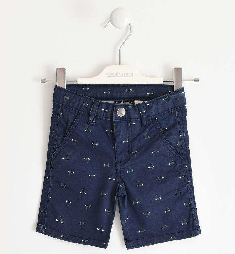 Shorts in stretch cotton twill for boy from 6 months to 7 years Sarabanda NAVY-MULTICOLOR-6QE9