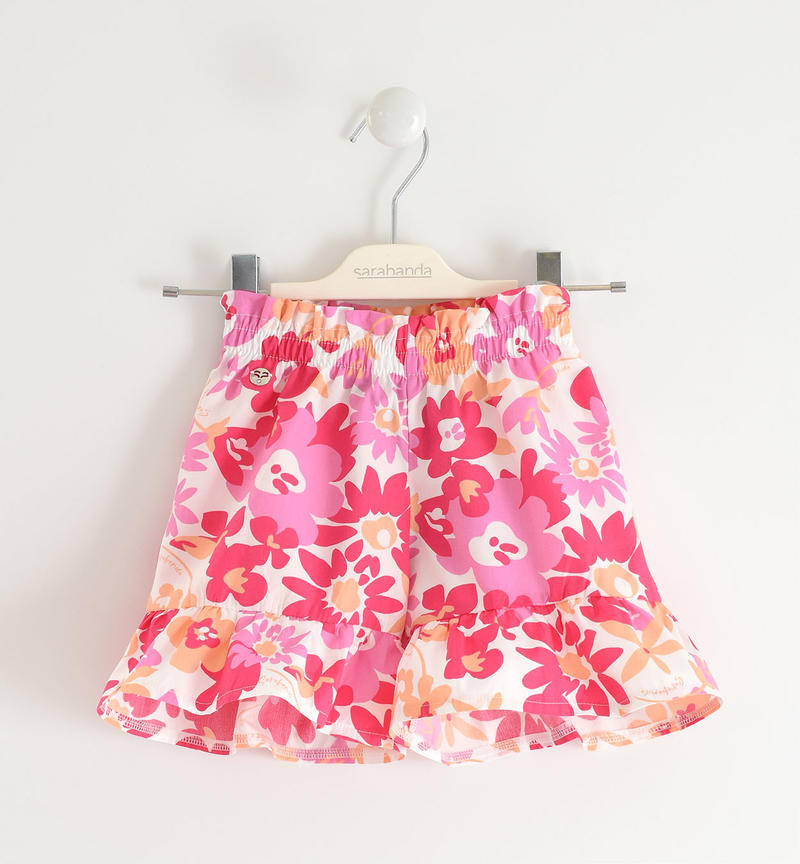 Sarabanda 100% cotton floral patterned short trousers for girls from 6 months to 8 years BIANCO-FUCSIA-6TA6