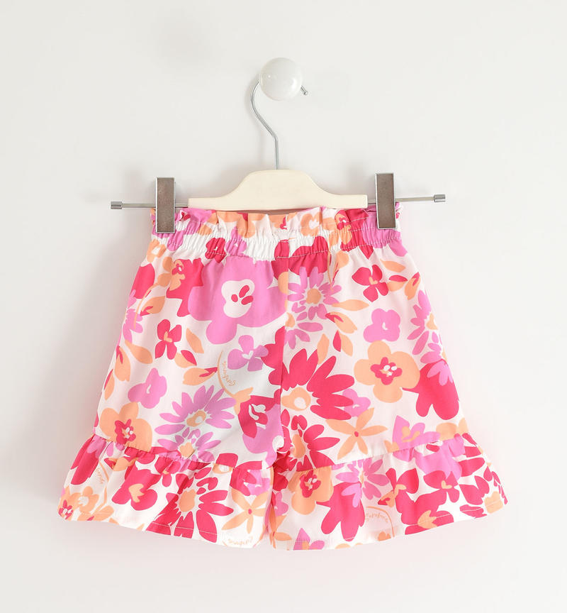 Sarabanda 100% cotton floral patterned short trousers for girls from 6 months to 8 years BIANCO-FUCSIA-6TA6