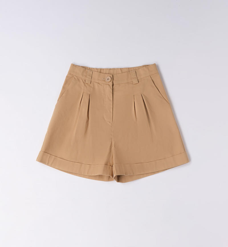 Sarabanda high-waisted shorts for girls from 8 to 16 years BEIGE-0732