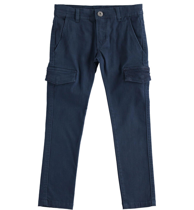 Long trousers in stretch twill with pockets for boy from 6 to 16 years Sarabanda NAVY-3854