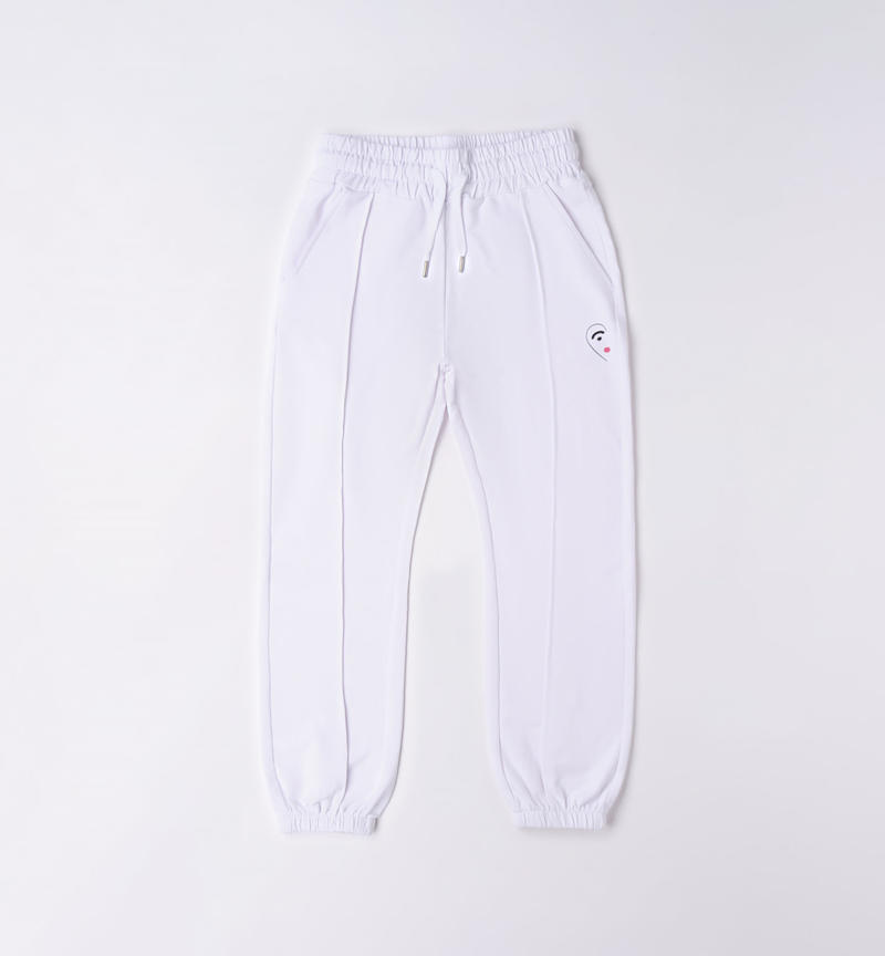 Sarabanda long trousers with heart design for girls from 3 to 16 years BIANCO-0113