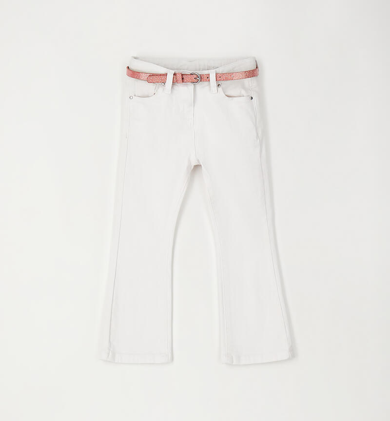 Girls' trousers with belt BIANCO-0113