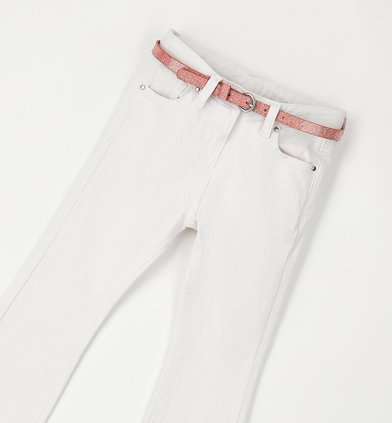 Girls' trousers with belt BIANCO-0113