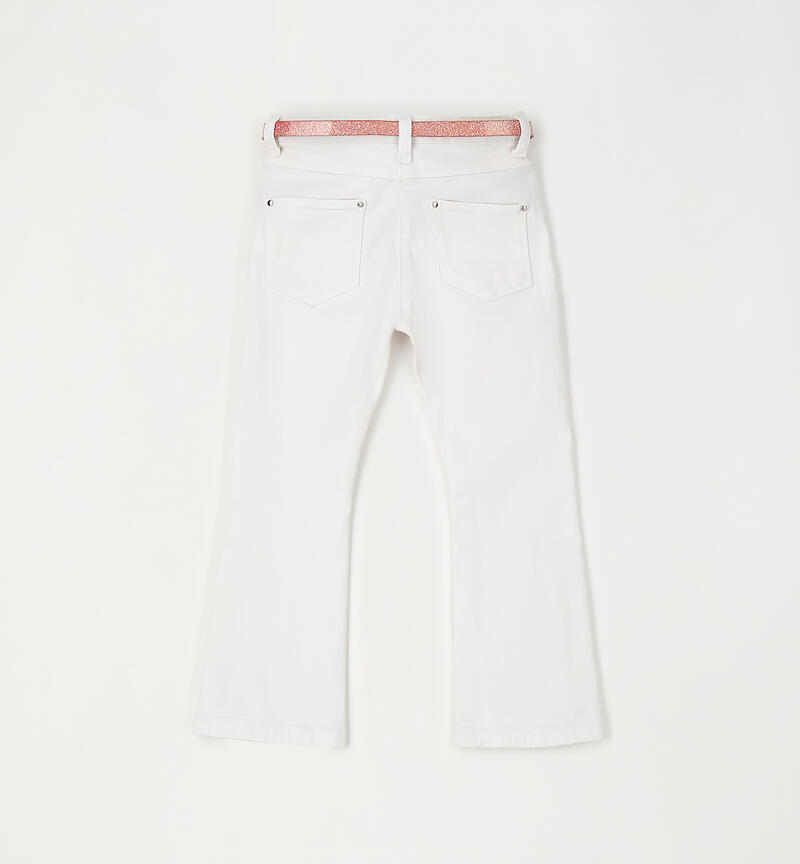 Girls' trousers with belt BIANCO-0113