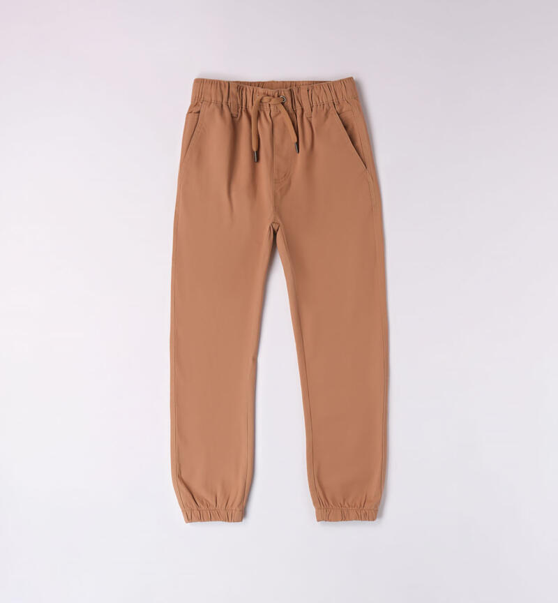 Sarabanda trousers with an elasticated waistband for boys from 8 to 16 years BEIGE-0729