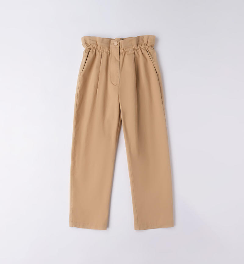 Sarabanda gathered waist trousers for girls from 8 to 16 years BEIGE-0732